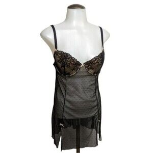 Gilligan & O'Malley Slip Women Medium Intimates Sheer Negligee Nightie Black M